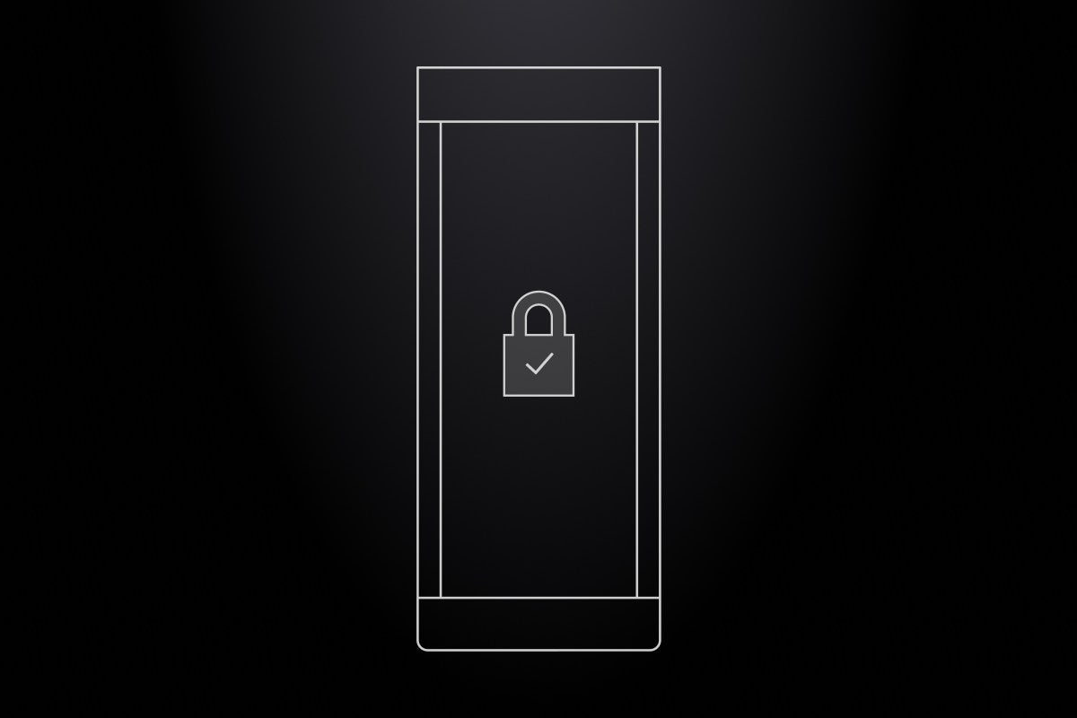 a black background with a graphic outline of a rectangle Tonal exercise machine and a padlock with the tick right in the middle of it