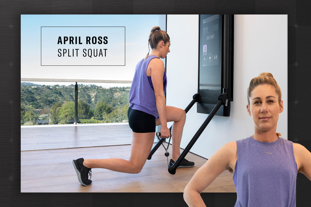 Beach volleyball star April Ross performing a split squat.