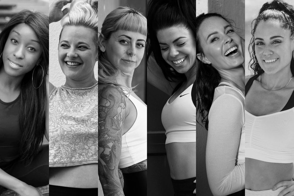 an image spliced into six, each section with an image of a different woman smiling and laughing