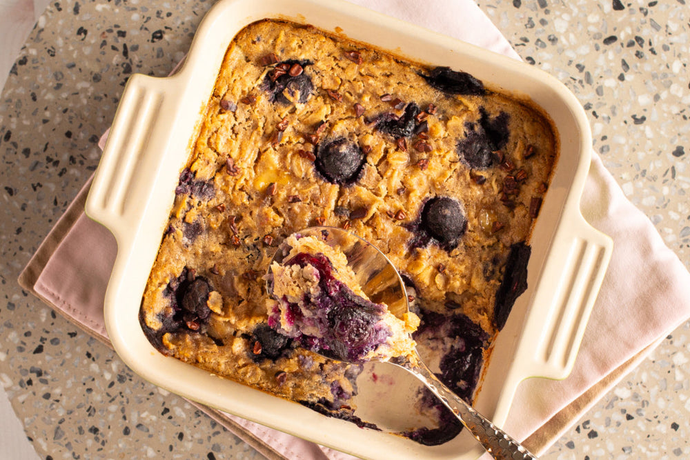 Kick Off Your Morning with Warm Baked Banana-Blueberry Oatmeal