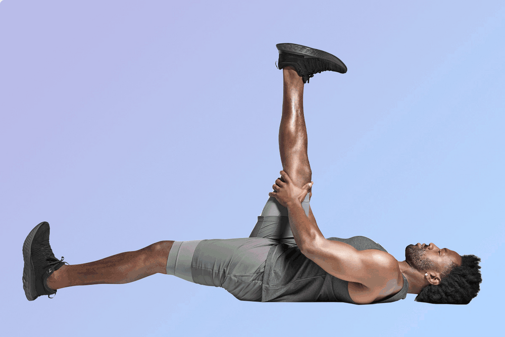 Tonal coaches demonstrate active recovery moves including lying hamstring stretch, cat-cow, and reverse lunge.