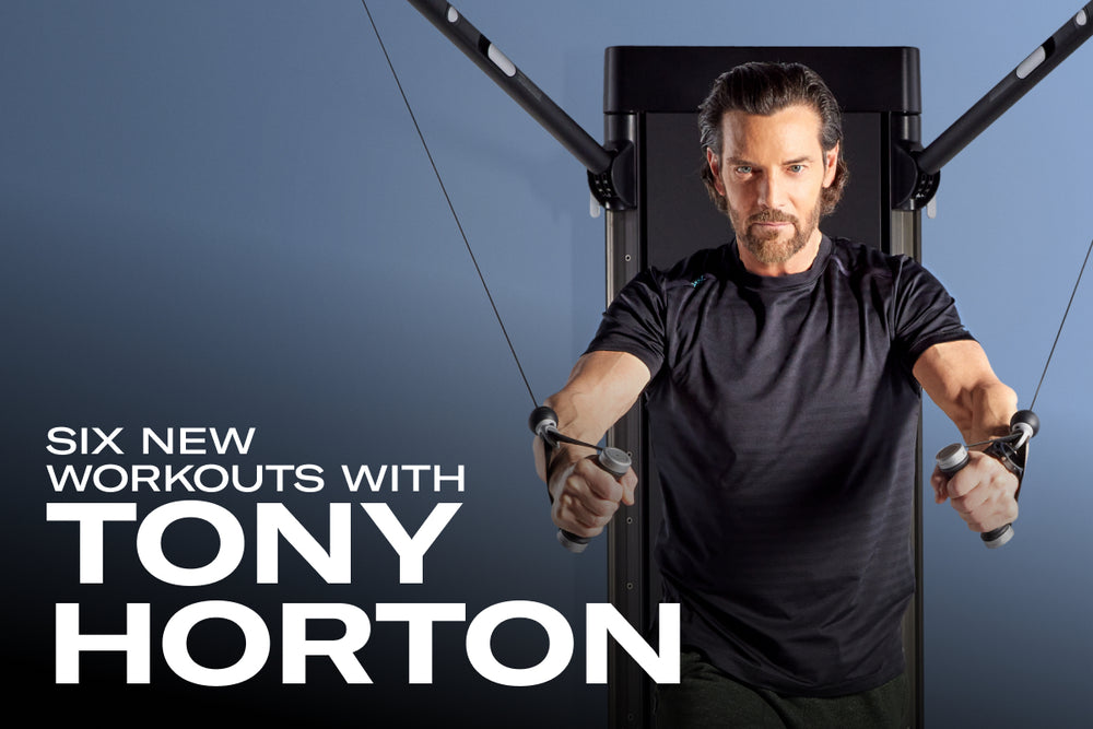 image of tony horton working out with tonal and the text: six new workouts with tony horton