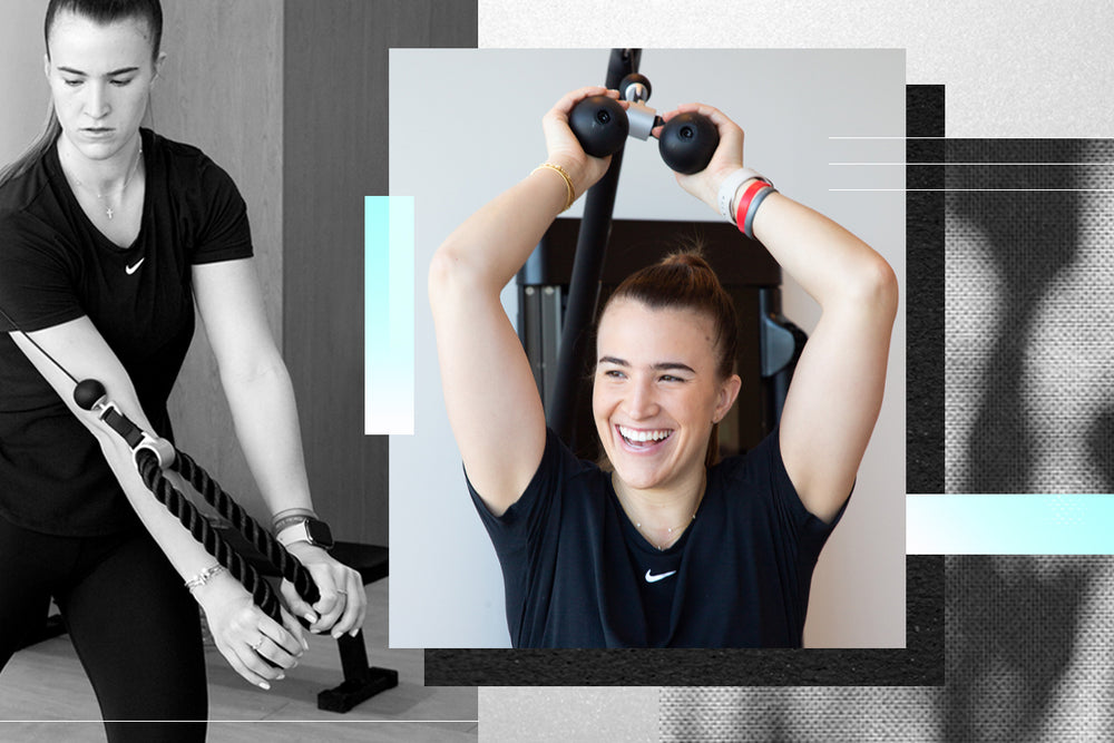 New York Liberty star Sabrina Ionescu performing strength training on Tonal.