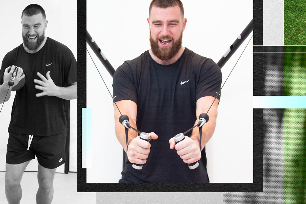 Football player Travis Kelce at the Tonal House.