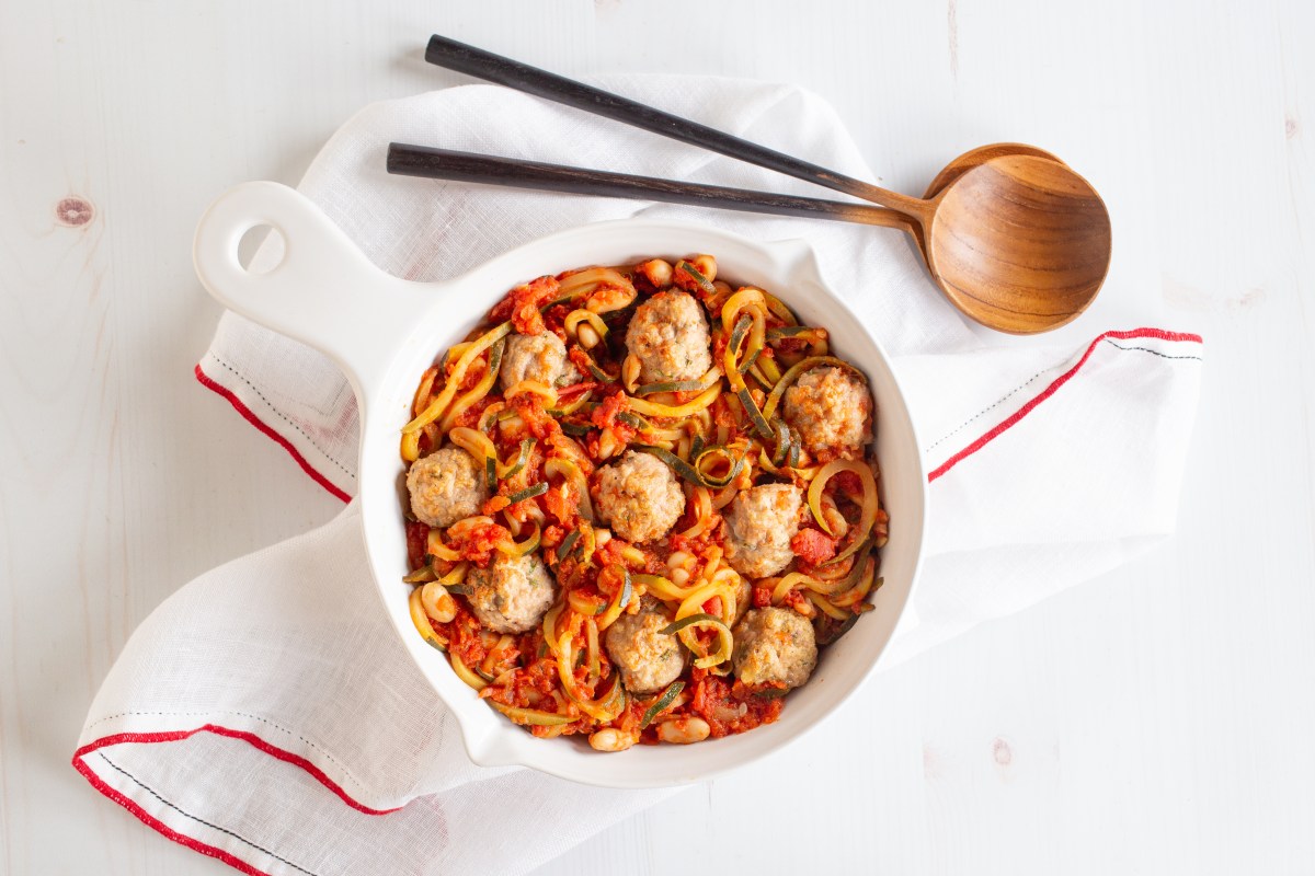 Protein-Packed Turkey Meatballs with White Beans and Zoodles