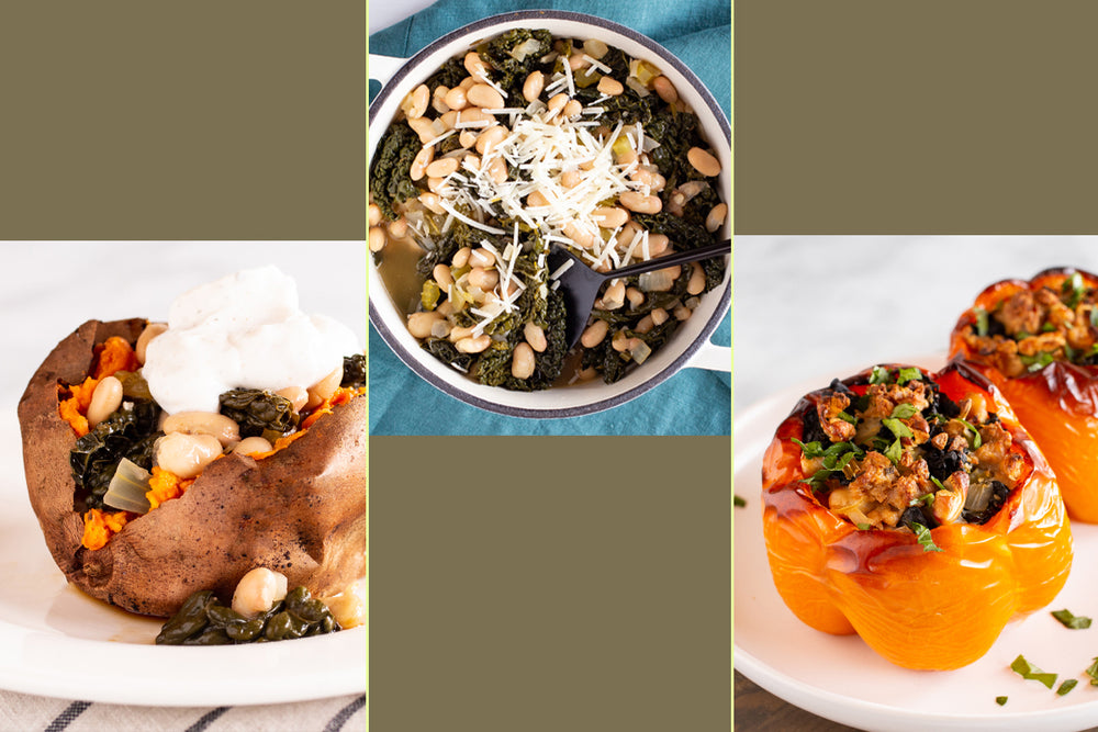 White bean stew (center) turns into two new meals.