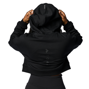 Back of the black Tonal Performance Crop Hoodie