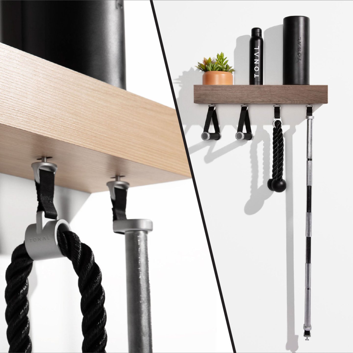 Tonal accessory shelf for a garage home gym