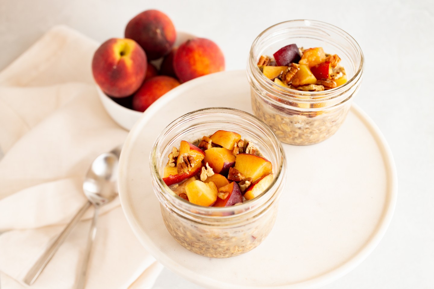 High-Protein Peach Cobbler Overnight Oats